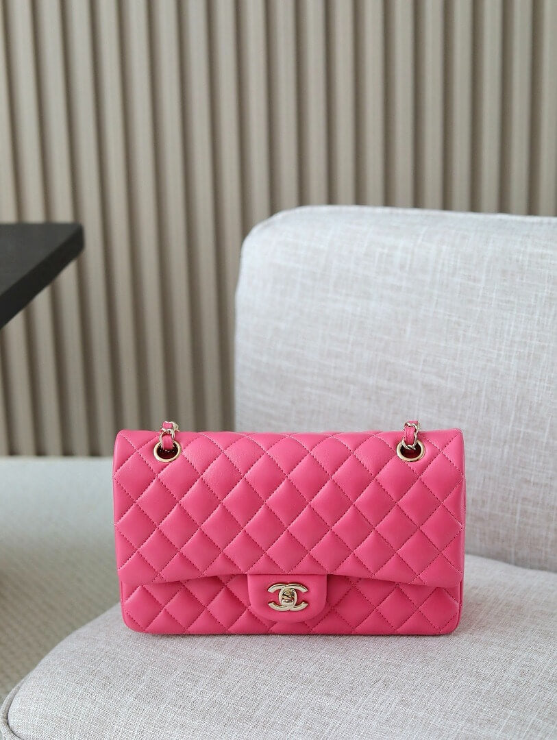 Classic 1112 Pink Lambskin Shoulder Bag with Gold Hardware