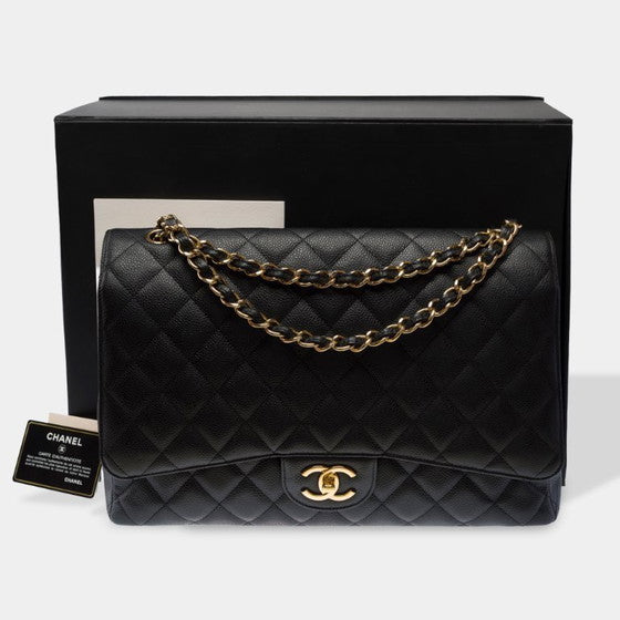 Classic Black Quilted Leather Bag – Gold Chain Edition