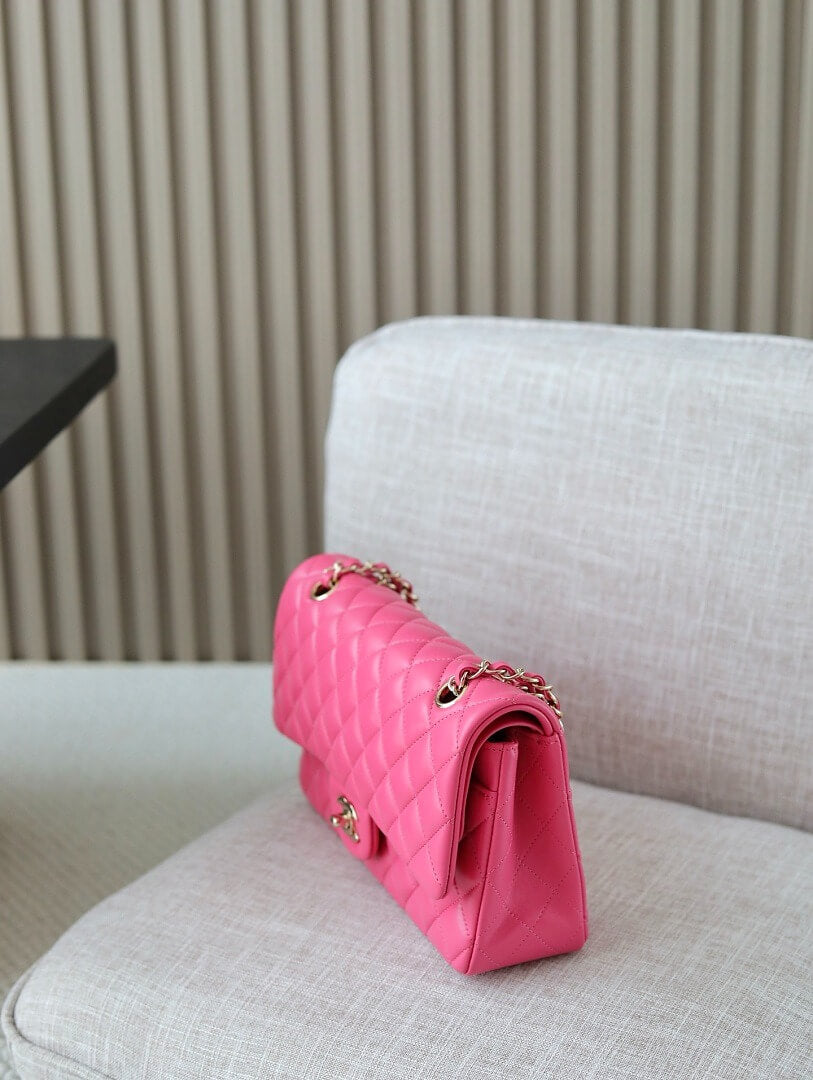Classic 1112 Pink Lambskin Shoulder Bag with Gold Hardware