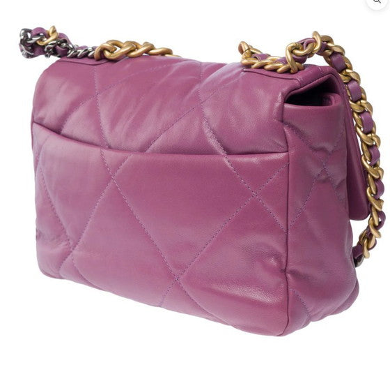 Bag 19 Purple Quilted Lambskin Leather Shoulder Bag