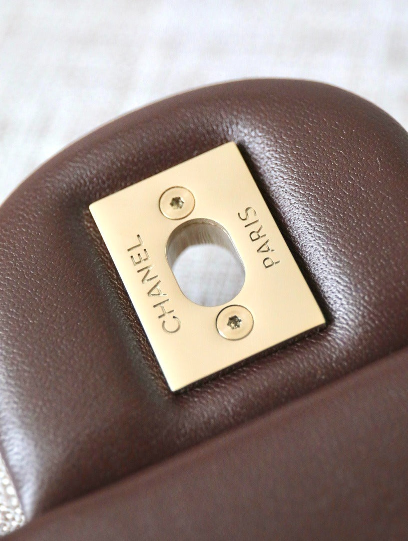 Classic 1112 Dark Brown Lambskin Shoulder Bag with Gold Hardware