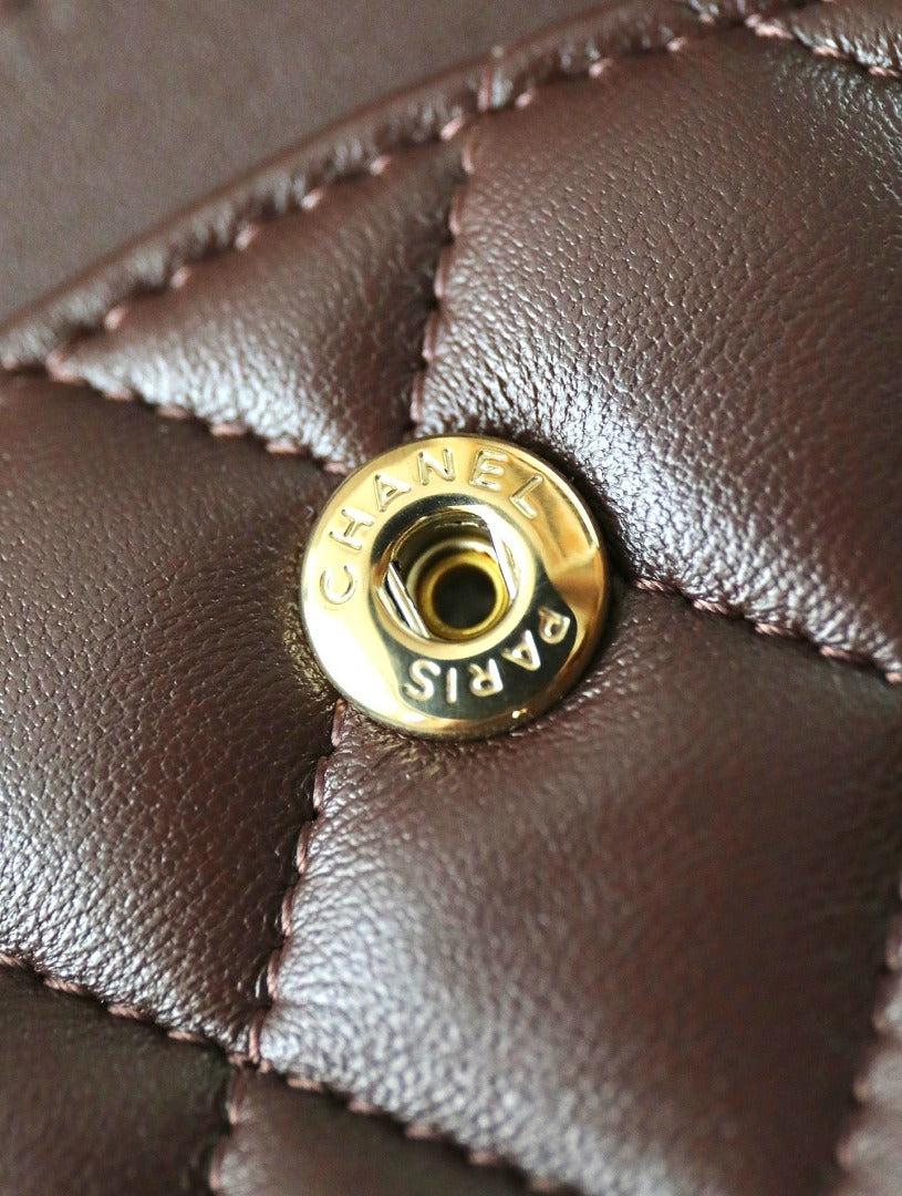 Classic 1112 Dark Brown Lambskin Shoulder Bag with Gold Hardware