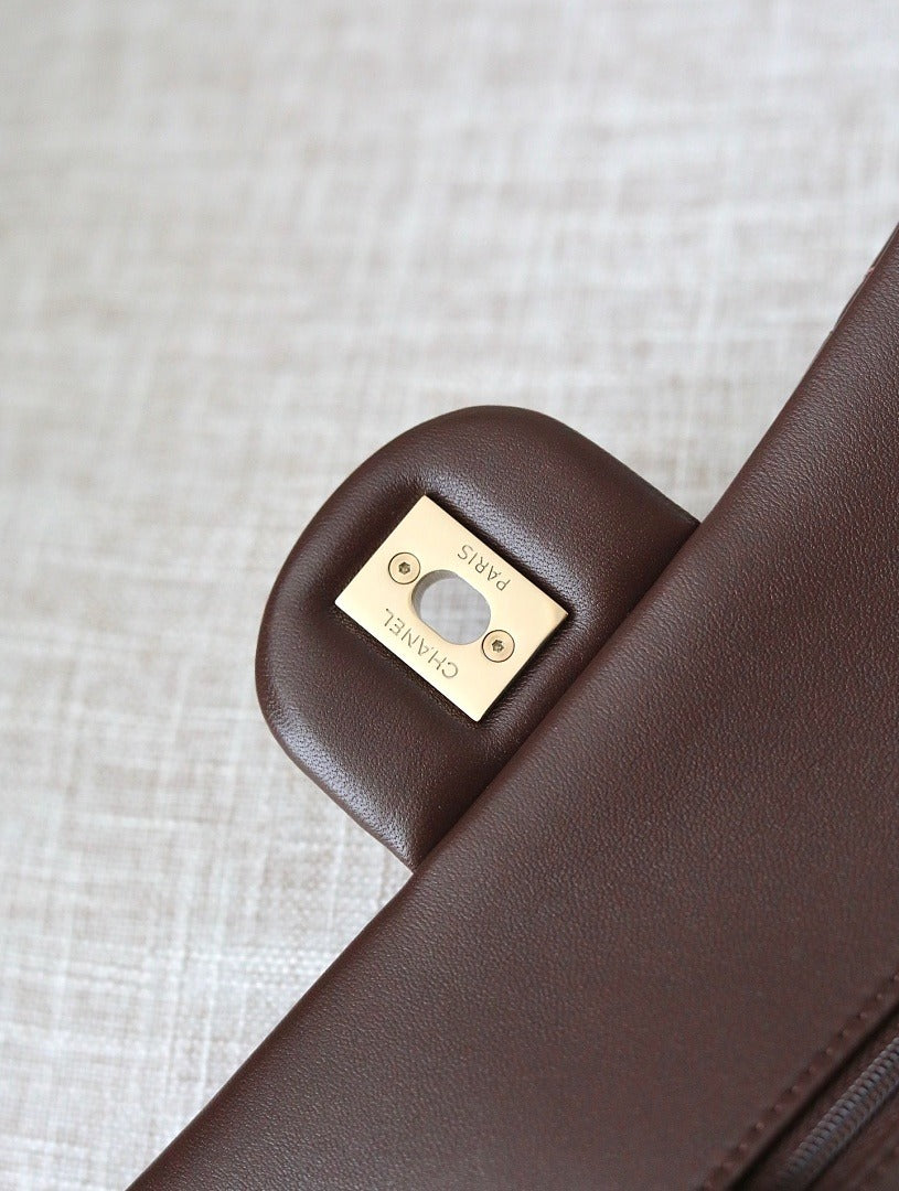 Classic 1112 Dark Brown Lambskin Shoulder Bag with Gold Hardware