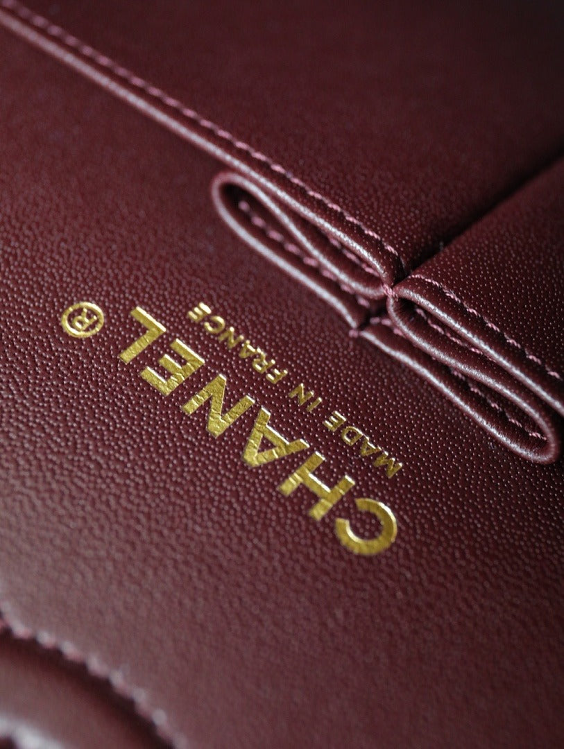 Classic 1112 Dark Burgundy Lambskin Shoulder Bag with Gold Hardware