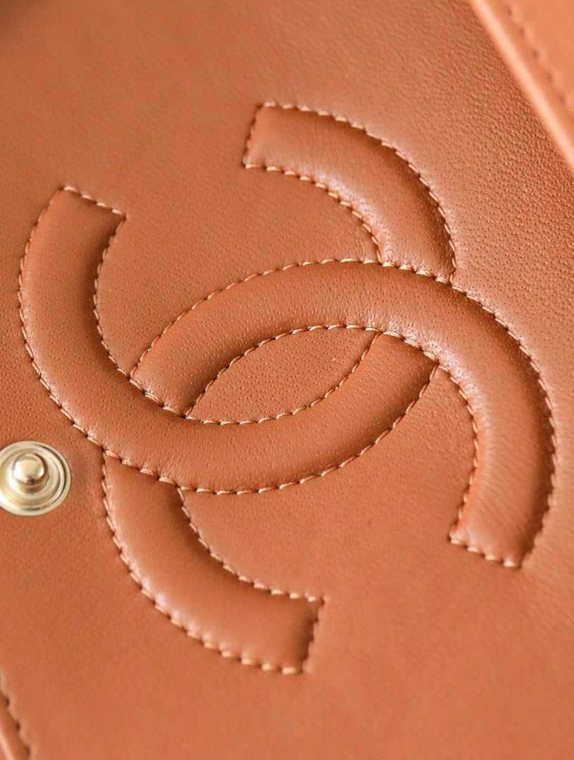 Classic 1112 Brown Lambskin Shoulder Bag with Gold Hardware