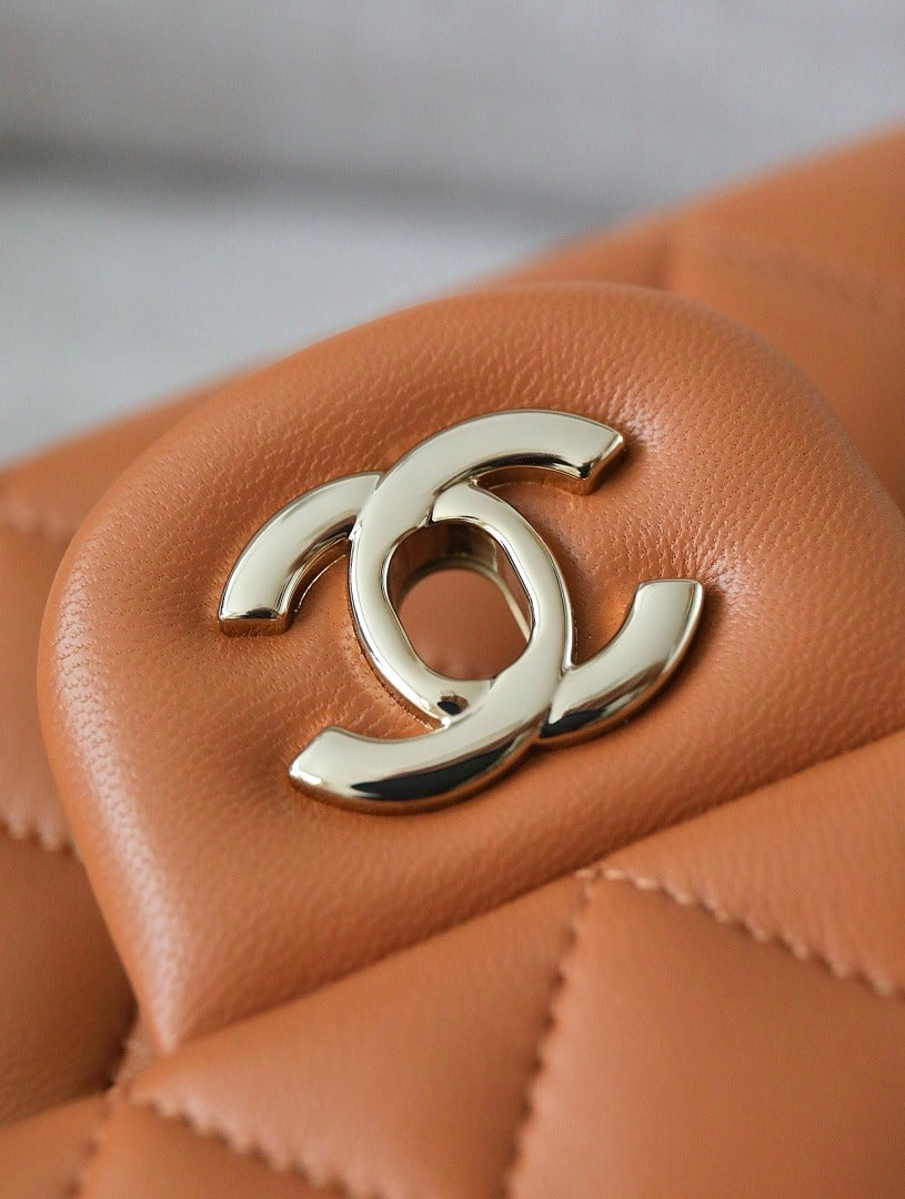 Classic 1112 Brown Lambskin Shoulder Bag with Gold Hardware