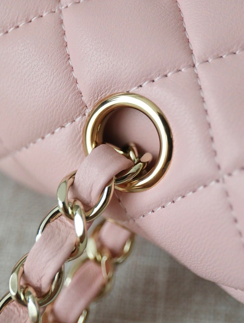 Classic 1112 Baby Pink Lambskin Shoulder Bag with Gold Hardware