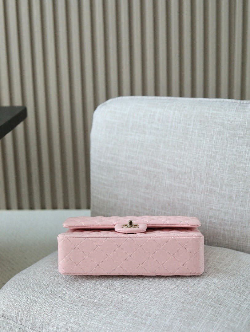 Classic 1112 Baby Pink Lambskin Shoulder Bag with Gold Hardware