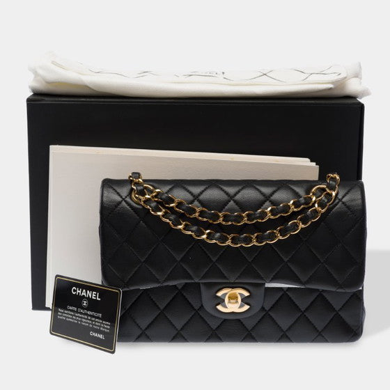 Classic Black Quilted Leather Small Bag with Gold Chain