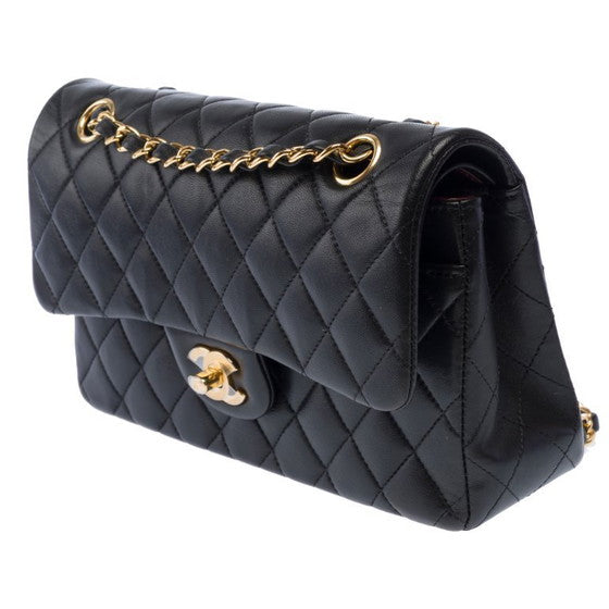 Classic Black Quilted Leather Small Bag with Gold Chain