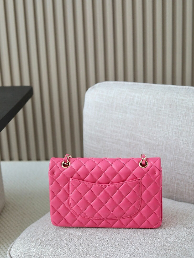 Classic 1112 Pink Lambskin Shoulder Bag with Gold Hardware
