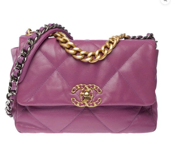 Bag 19 Purple Quilted Lambskin Leather Shoulder Bag