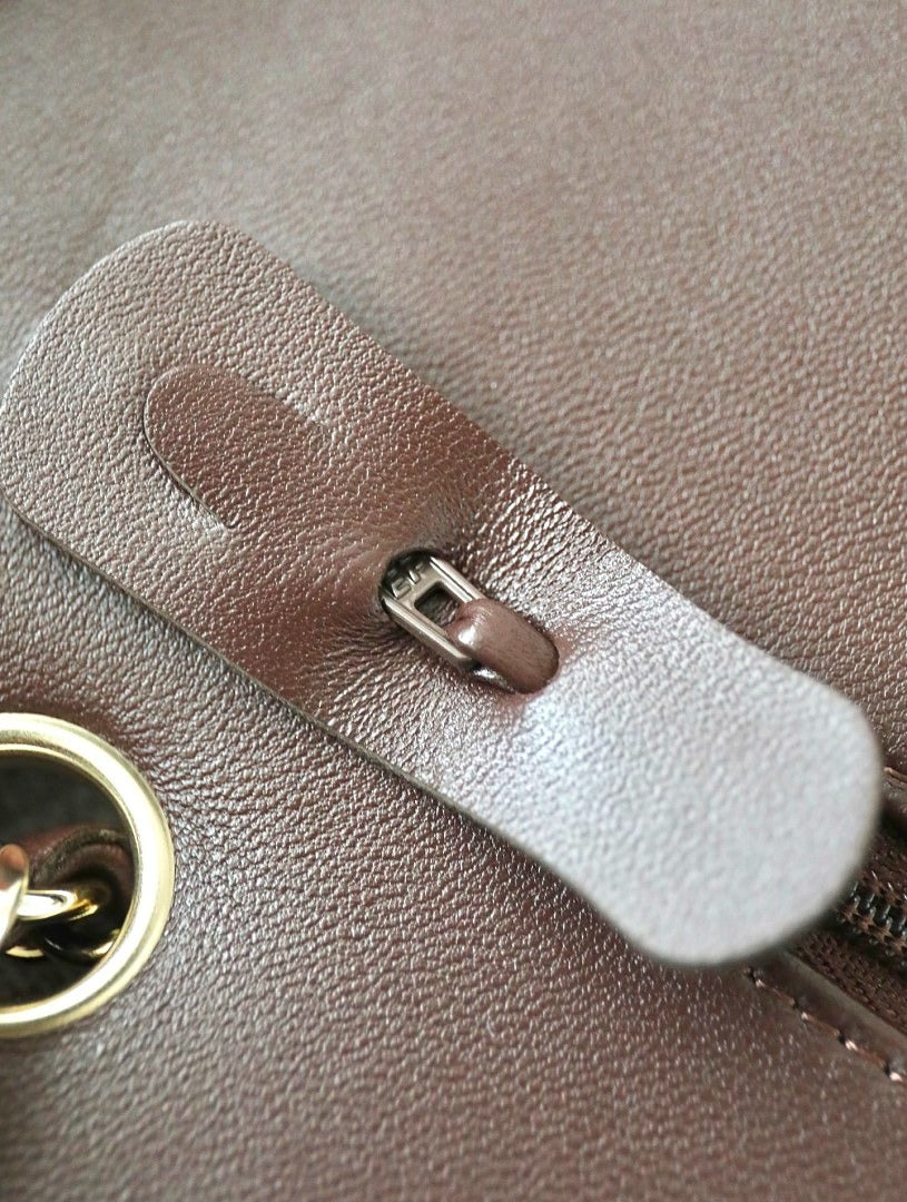 Classic 1112 Dark Brown Lambskin Shoulder Bag with Gold Hardware