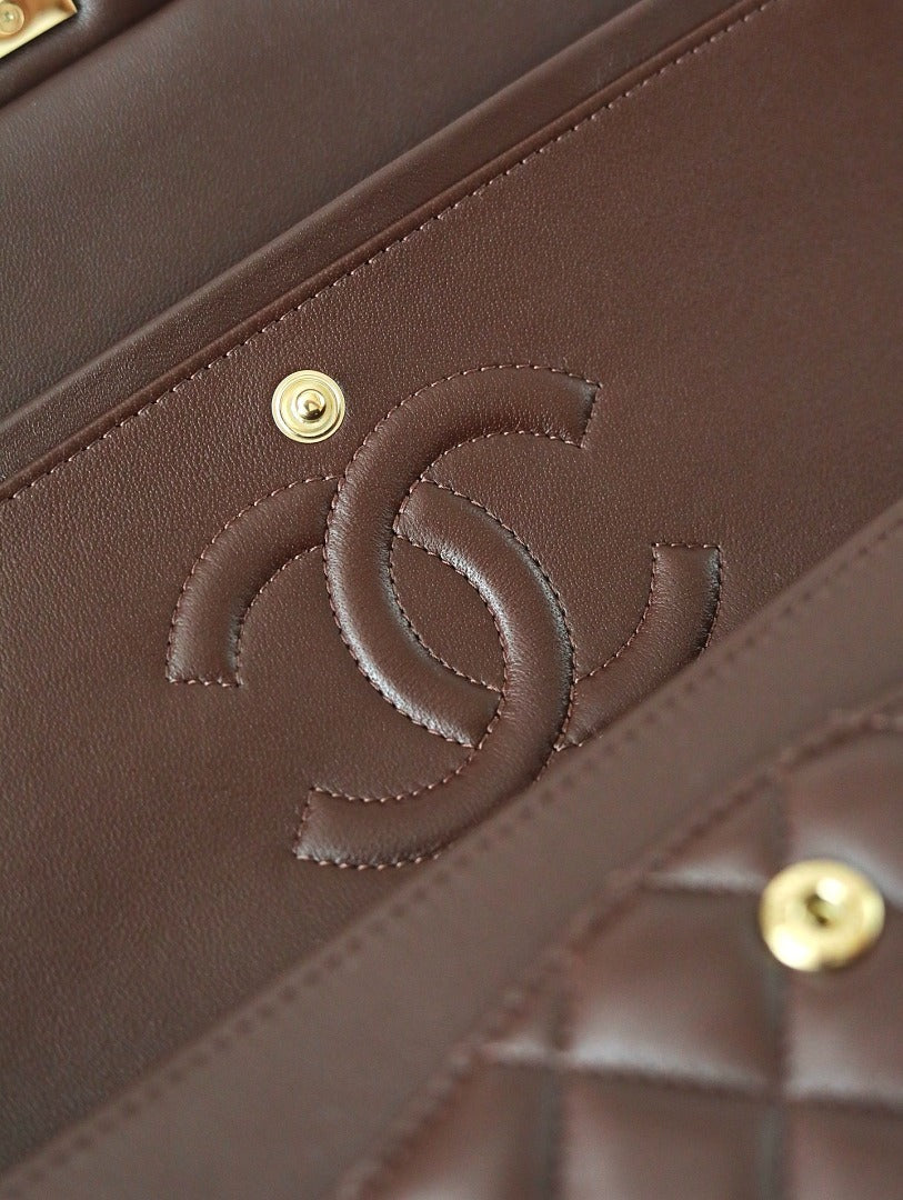 Classic 1112 Dark Brown Lambskin Shoulder Bag with Gold Hardware