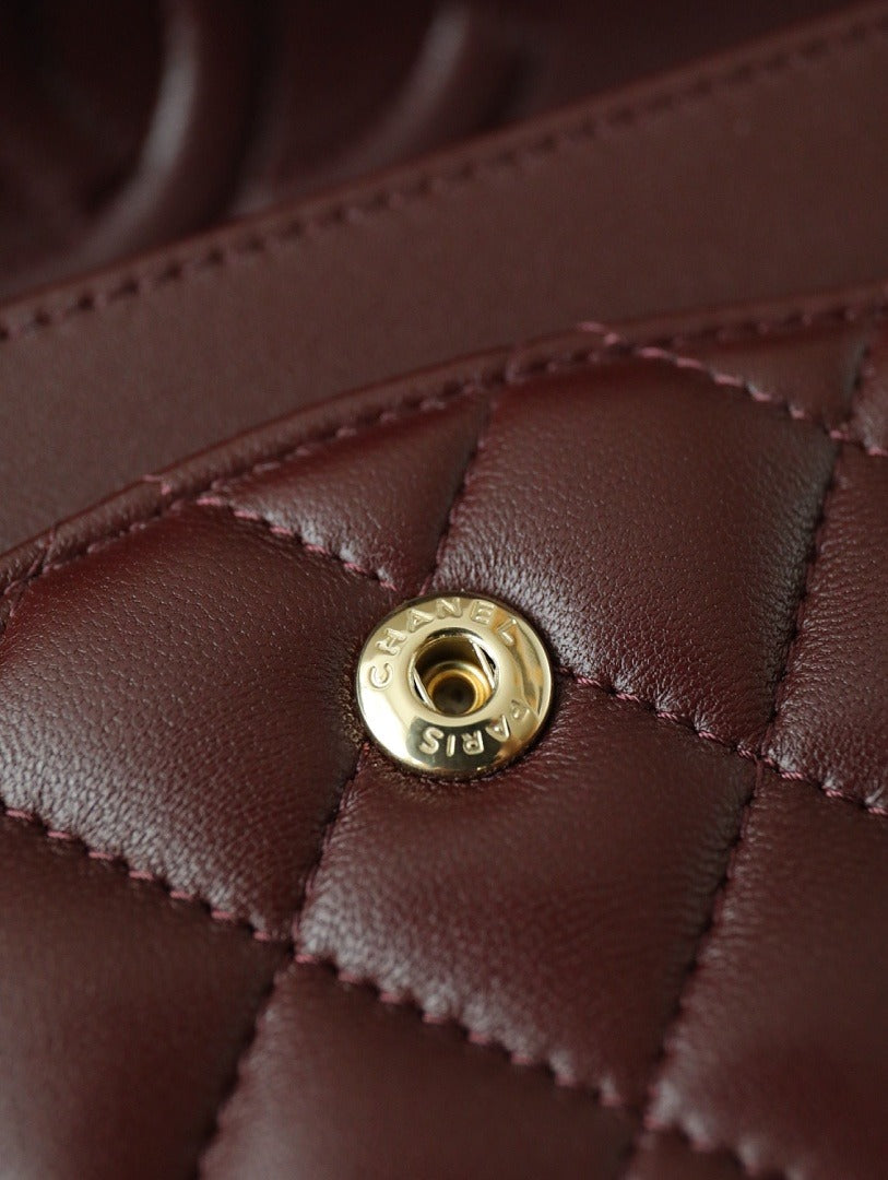 Classic 1112 Dark Burgundy Lambskin Shoulder Bag with Gold Hardware