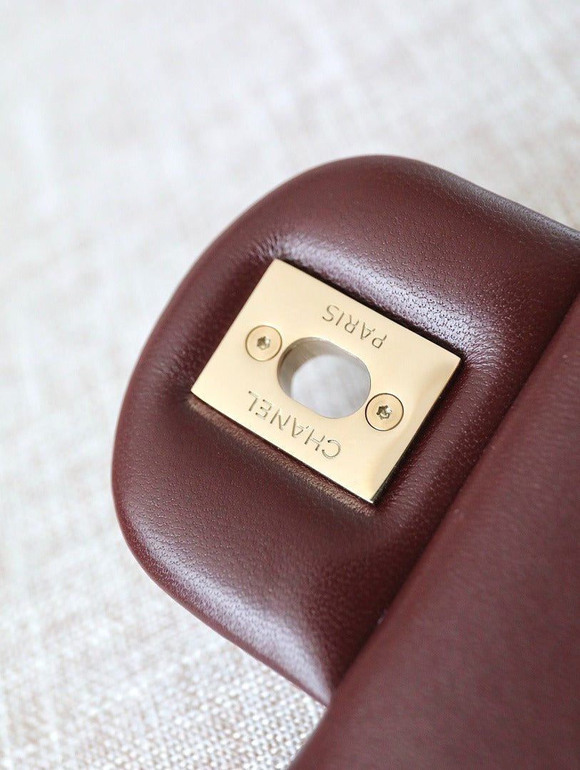 Classic 1112 Dark Burgundy Lambskin Shoulder Bag with Gold Hardware