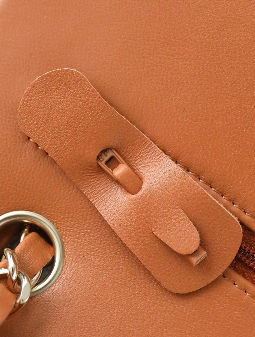 Classic 1112 Brown Lambskin Shoulder Bag with Gold Hardware