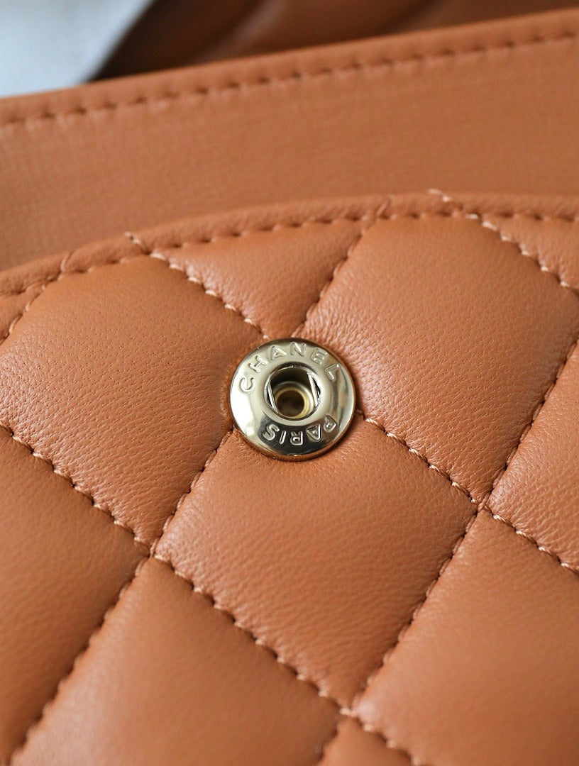Classic 1112 Brown Lambskin Shoulder Bag with Gold Hardware