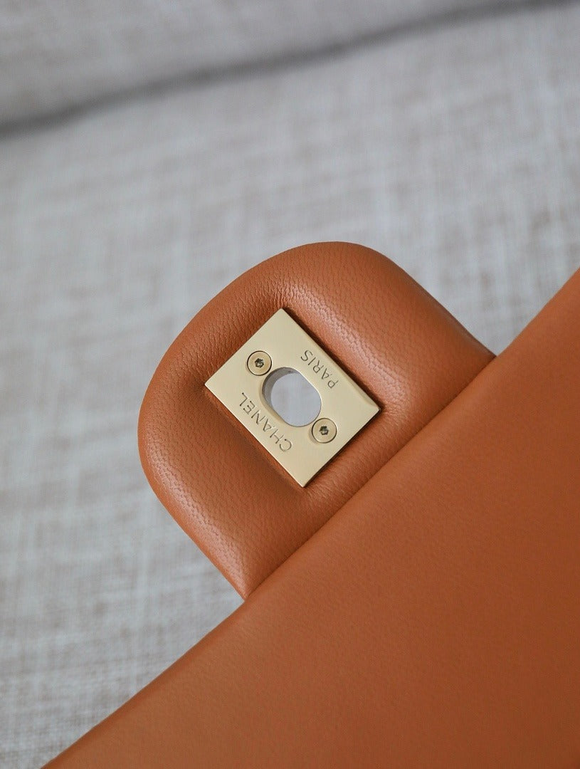 Classic 1112 Brown Lambskin Shoulder Bag with Gold Hardware
