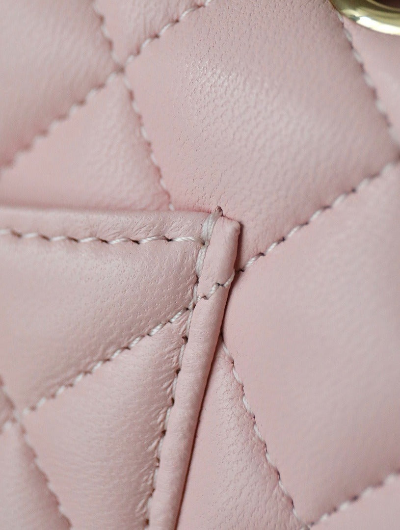 Classic 1112 Baby Pink Lambskin Shoulder Bag with Gold Hardware