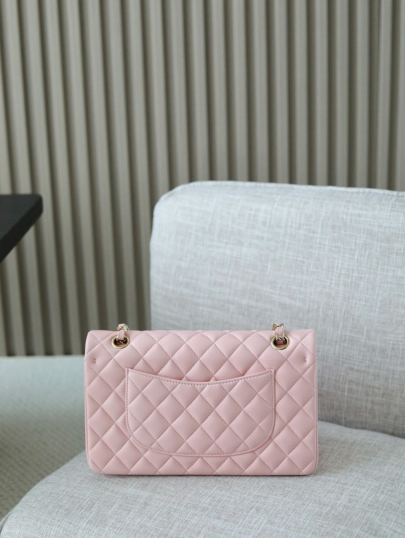 Classic 1112 Baby Pink Lambskin Shoulder Bag with Gold Hardware