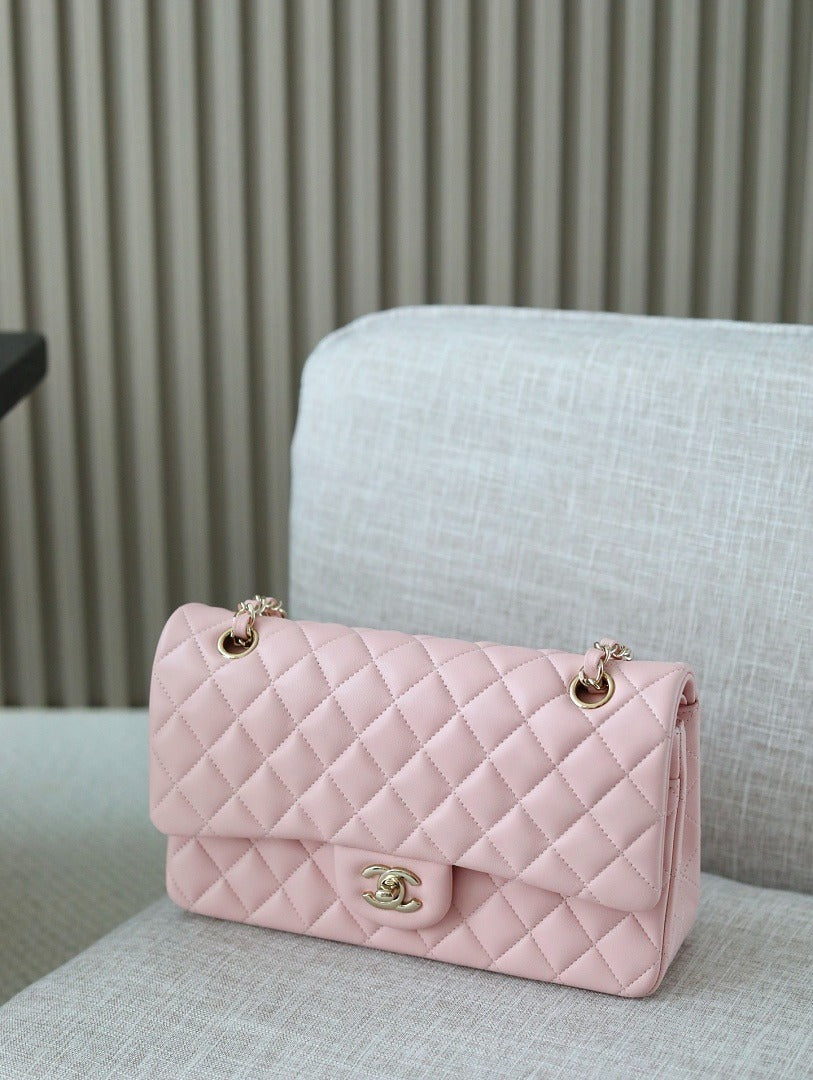 Classic 1112 Baby Pink Lambskin Shoulder Bag with Gold Hardware
