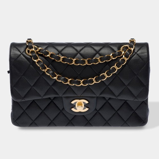 Classic Black Quilted Leather Small Bag with Gold Chain