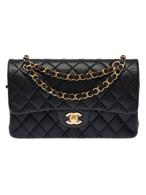 Classic Black Quilted Leather Small Bag with Gold Chain